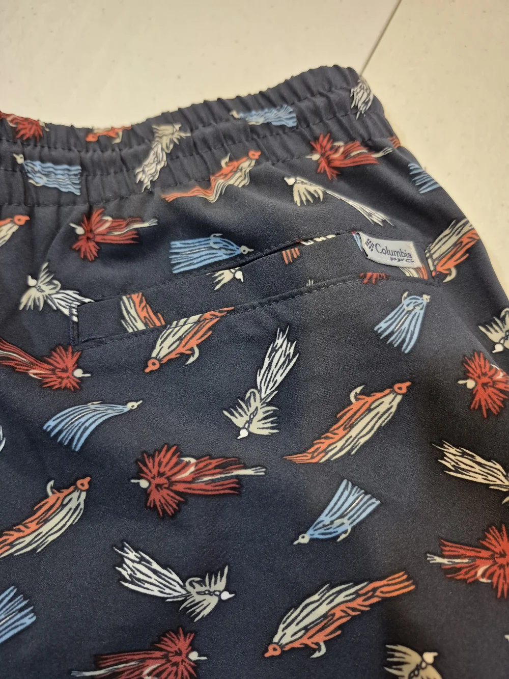 Boys Navy Fly Fishing Print Swim Trunks with Elastic Waist and Drawstring 4815